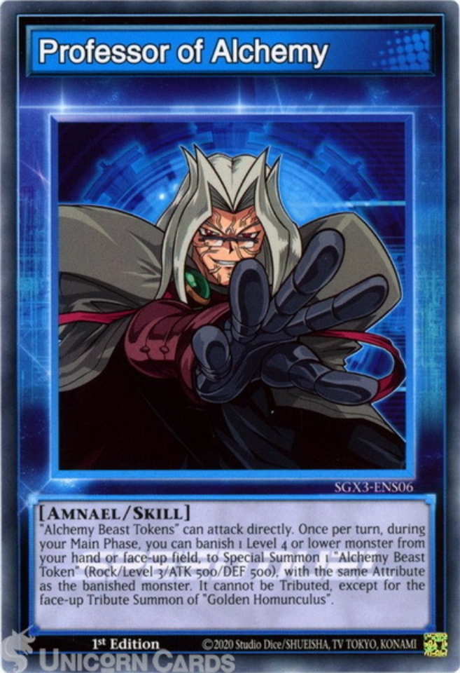 SGX3-ENS06 Professor of Alchemy :: Common Skill Card 1st Edition Mint YuGiOh  Card:: Unicorn Cards - YuGiOh!, Pokemon, Digimon and MTG TCG Cards for  Players and Collectors.
