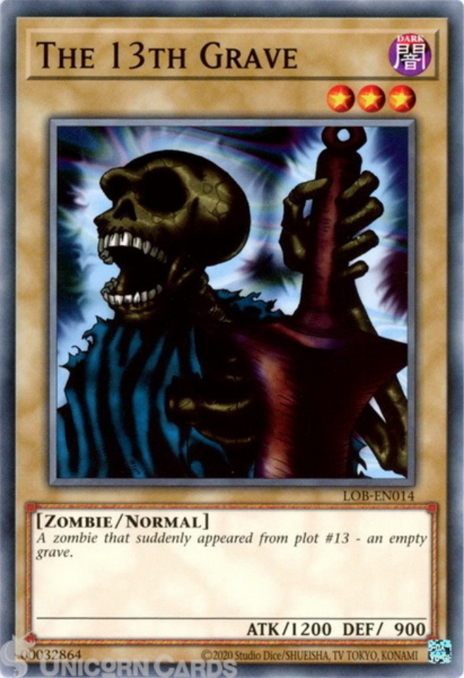 LOB-EN014 The 13th Grave :: Common 25th Anniversary Edition Mint YuGiOh Card::  Unicorn Cards - YuGiOh!, Pokemon, Digimon and MTG TCG Cards for Players and  Collectors.