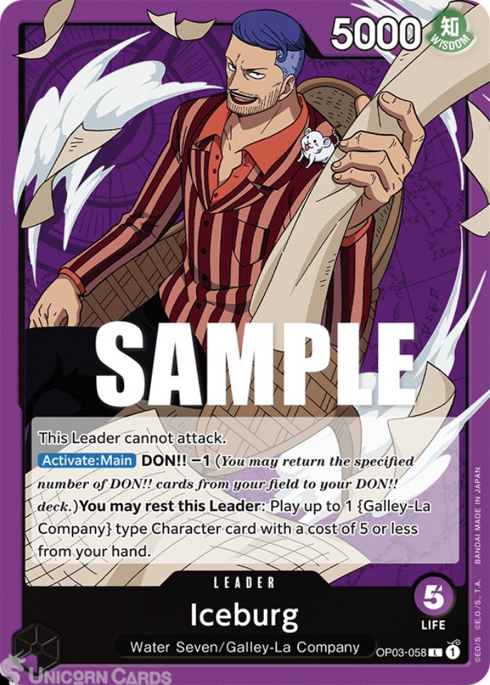 OP03058 Iceburg Leader One Piece TCG Card OP03 Pillars of
