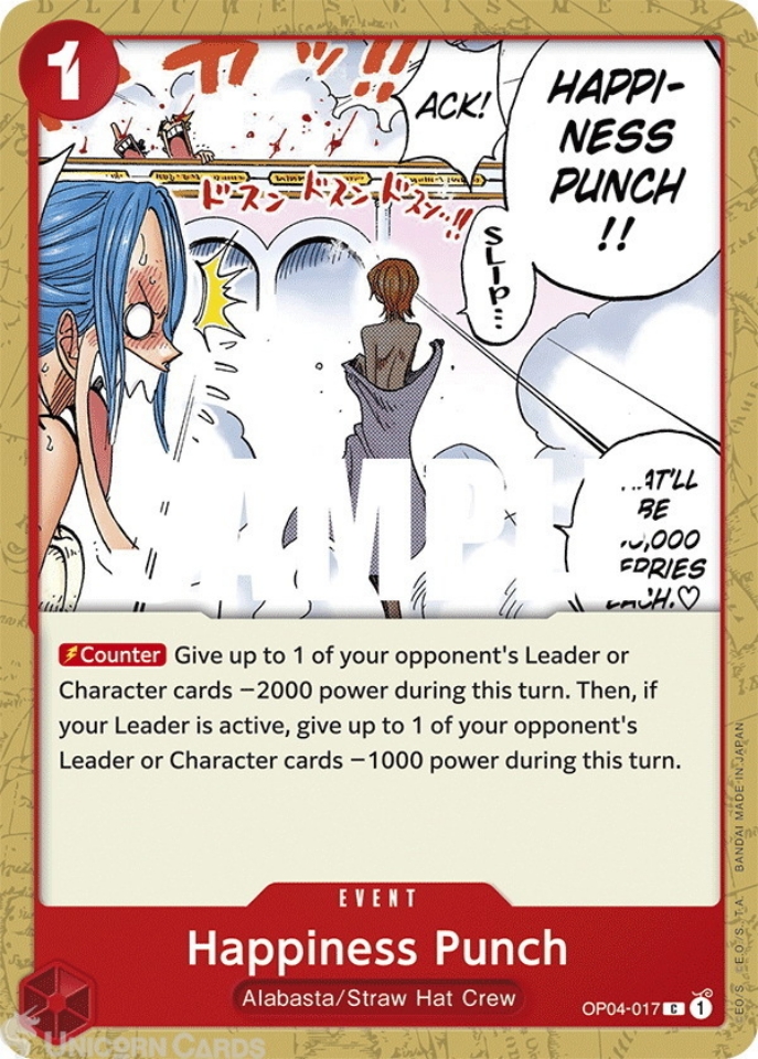 OP04017 Happiness Punch Common One Piece TCG Card Unicorn Cards