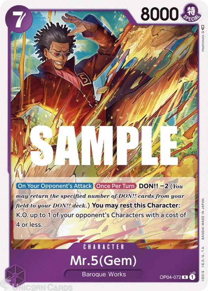 OP04-072 Mr.5 (Gem) :: Rare One Piece TCG Card:: Unicorn Cards
