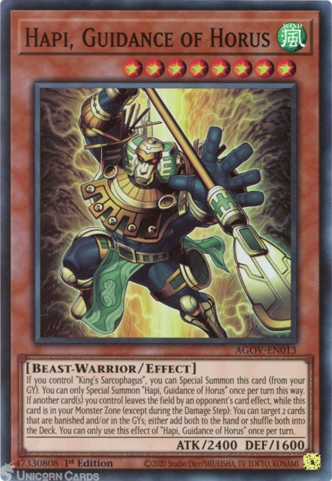 AGOVEN013 Hapi, Guidance of Horus Super Rare 1st Edition YuGiOh