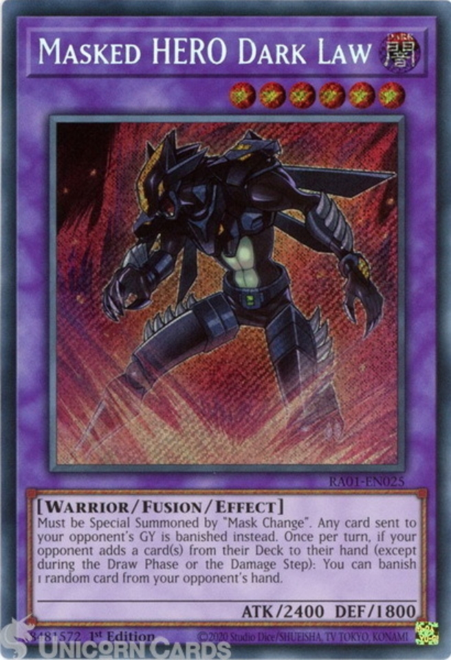 RA01-EN025 Masked HERO Dark Law :: Secret Rare 1st Edition YuGiOh Card ...