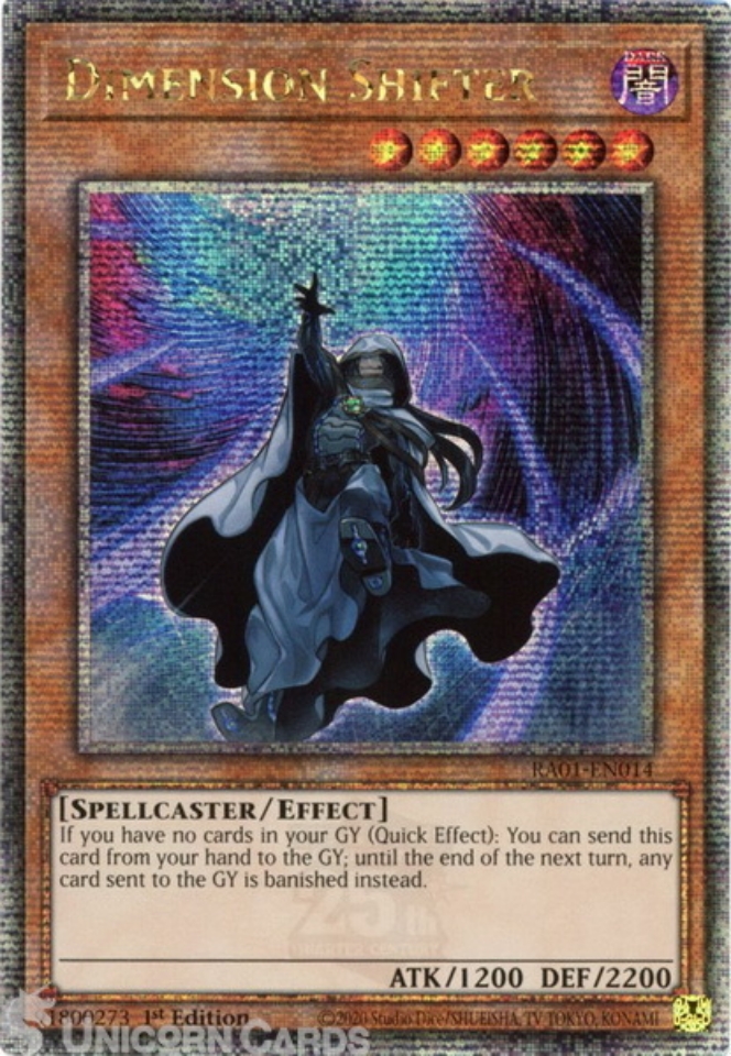RA01EN014 Dimension Shifter Quarter Century Secret Rare 1st Edition YuGiOh Card Unicorn