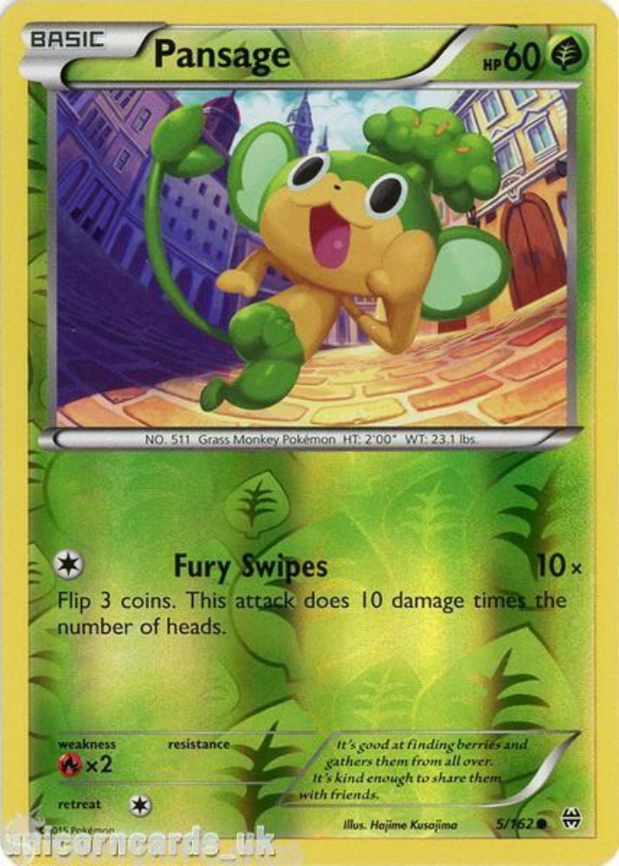 pansage pokemon card 5/162 BREAKthrough Reverse Holo Mint Card:: Unicorn Cards Base Set Type Pokemon TCG - s7R -