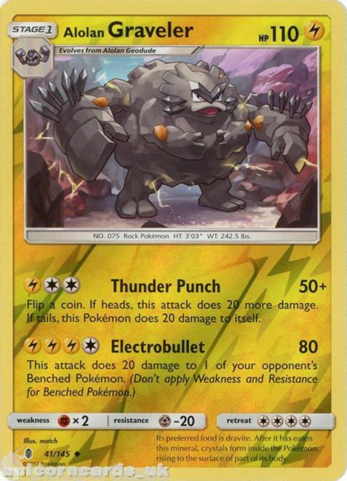 Alolan Graveler 41/145 Guardians Rising Reverse Holo Mint Pokemon Card