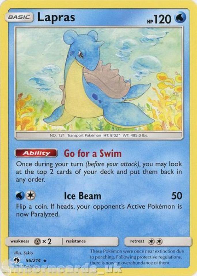Lapras 56/214 Rare :: Lost Thunder :: Mint Pokemon Card:: Unicorn