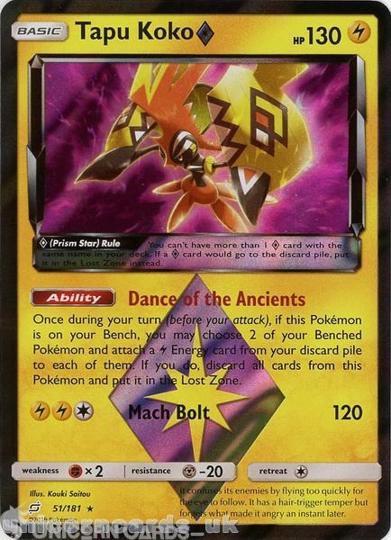 Tapu Koko Prism Star 51/181 Rare Holo :: Team Up :: Mint Pokemon Card ...