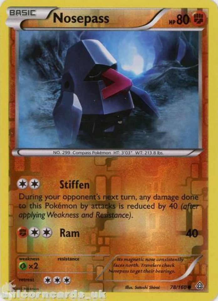 Nosepass 78/160 Primal Clash Reverse Holo Mint Pokemon Card:: Unicorn Cards  - YuGiOh!, Pokemon, Digimon and MTG TCG Cards for Players and Collectors.