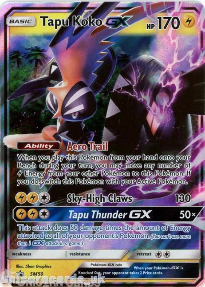 Tapu Koko GX SM50 Holo Foil Mint Pokemon Card Unicorn Cards YuGiOh