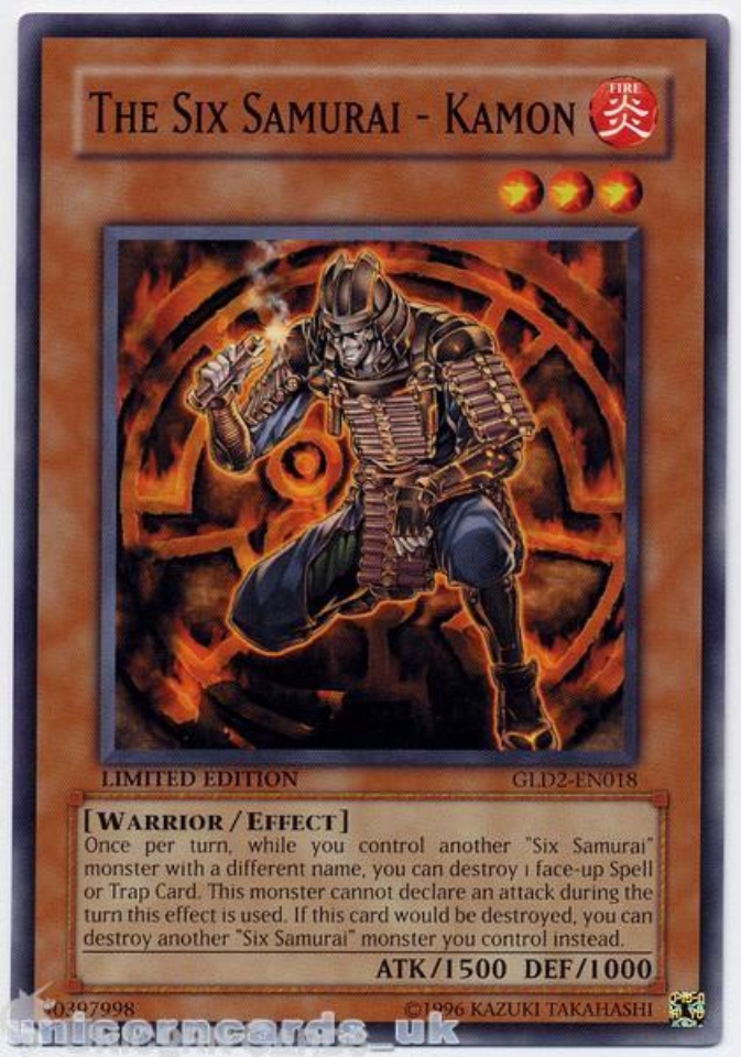 GLD2-EN018 The Six Samurai - Kamon Limited Edition Mint YuGiOh Card ...