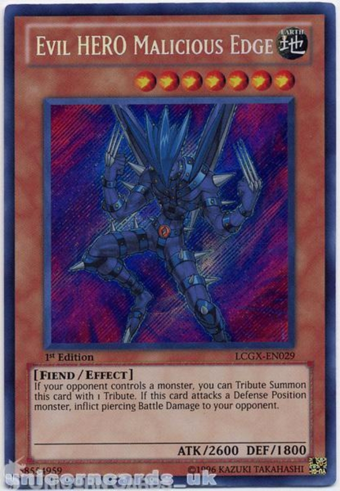 LCGX-EN029 Evil HERO Malicious Edge Secret Rare 1st Edition Mint YuGiOh ...