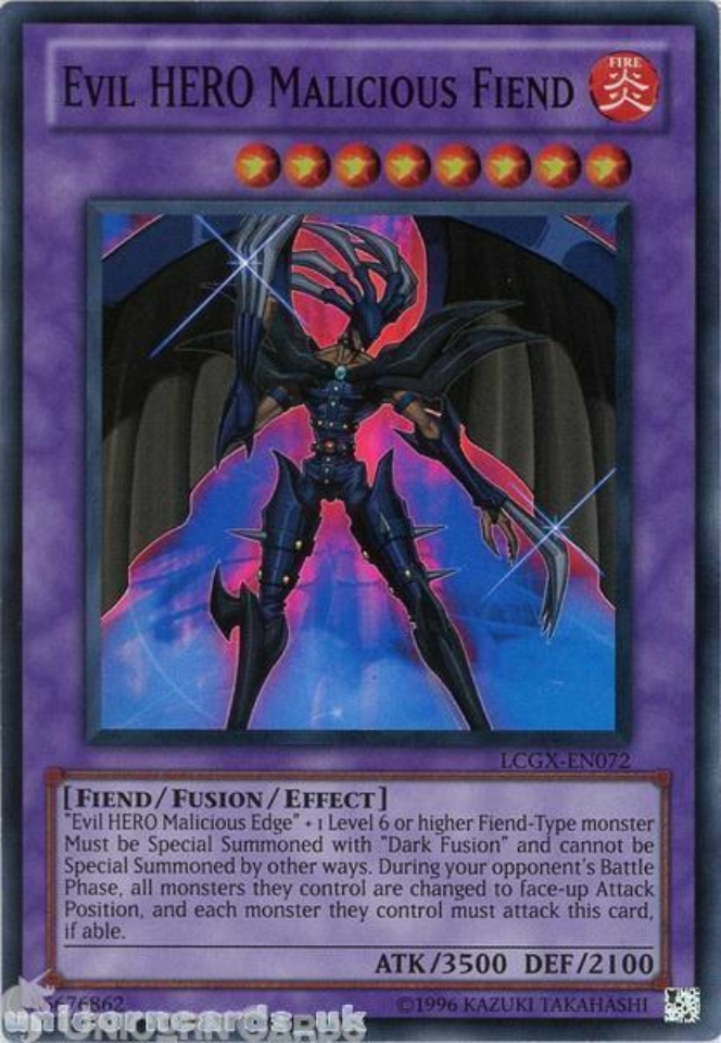 LCGX-EN072 Evil HERO Malicious Fiend Super Rare UNL Edition Mint YuGiOh ...