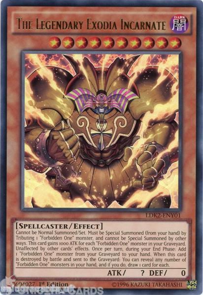 LDK2-ENY01 The Legendary Exodia Incarnate Ultra Rare 1st edition Mint ...