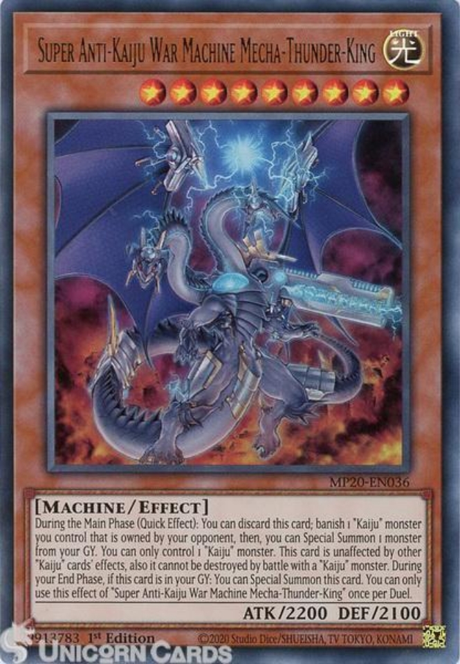 anti dragon yugioh cards MP20-EN036 Super Anti-Kaiju War Machine Mecha-Thunder-King Ultra Rare 1st Edition Mint Card:: Unicorn This card gains 500 ATK for each Equip Card equipped to it. A Dragon Spell, since I