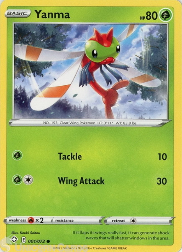 Yanma 001/072 Common Mint Pokemon Card :::: Unicorn Cards - YuGiOh