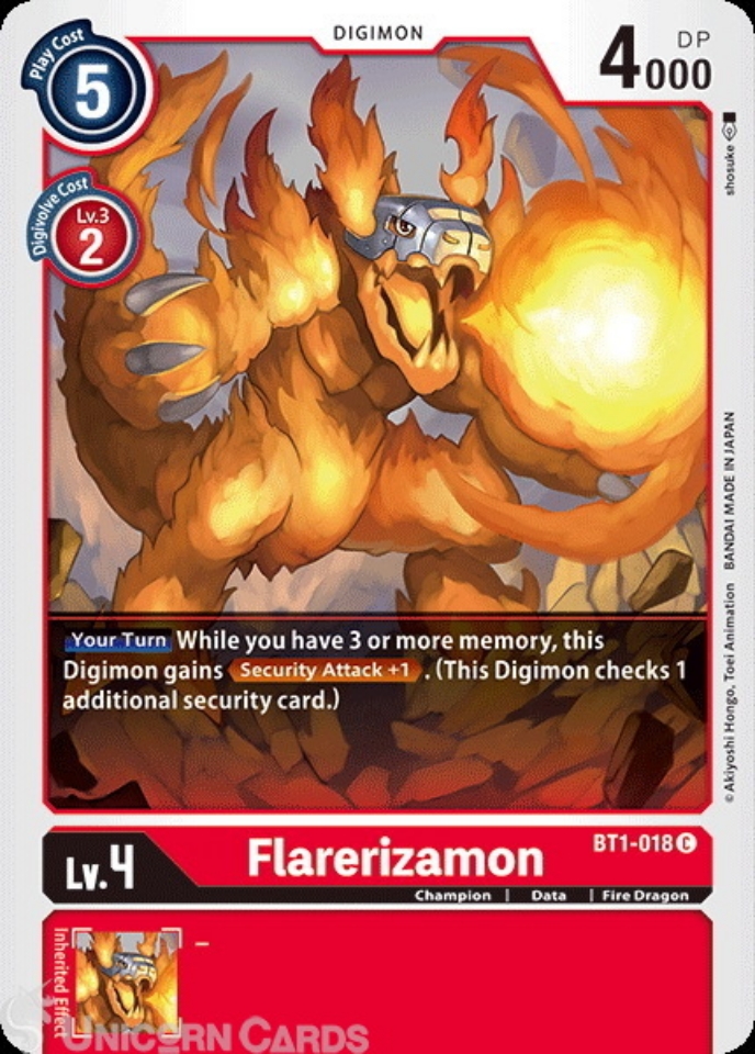 BT1-018 Flarerizamon Common Mint Digimon Card:: Unicorn Cards - YuGiOh ...