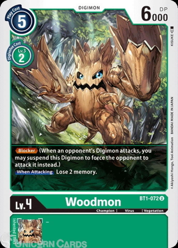 BT1-072 Woodmon Uncommon Mint Digimon Card:: Unicorn Cards - YuGiOh ...