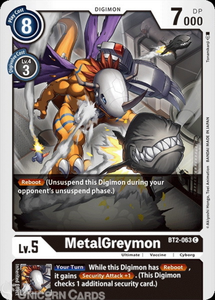 BT2063 MetalGreymon Common Mint Digimon Card Unicorn Cards YuGiOh