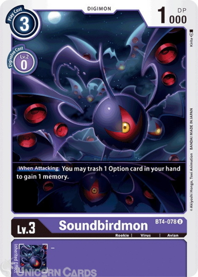 BT4-078 Soundbirdmon Uncommon Mint Digimon Card:: Unicorn Cards ...