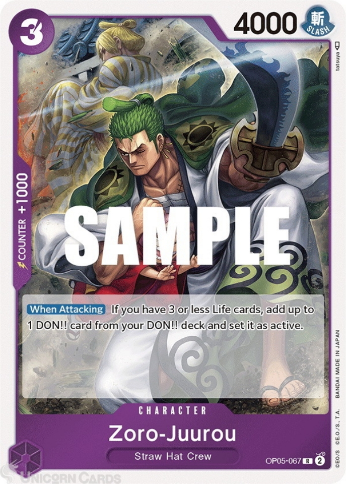 OP05-067 Zoro-Juurou :: Rare One Piece TCG Card :: OP05: Awakening Of The  New Era:: Unicorn Cards - YuGiOh!, Pokemon, Digimon and MTG TCG Cards for  Players and Collectors.