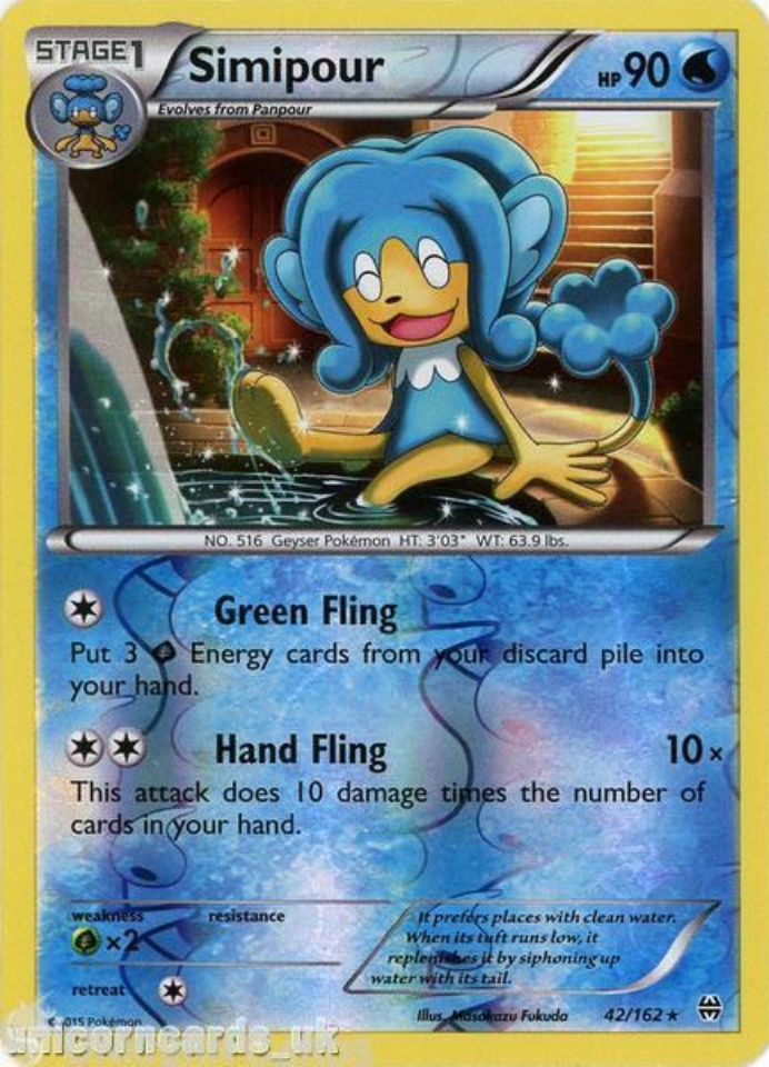 Simipour 42/162 BREAKthrough Reverse Holo Mint Pokemon Card:: Unicorn ...