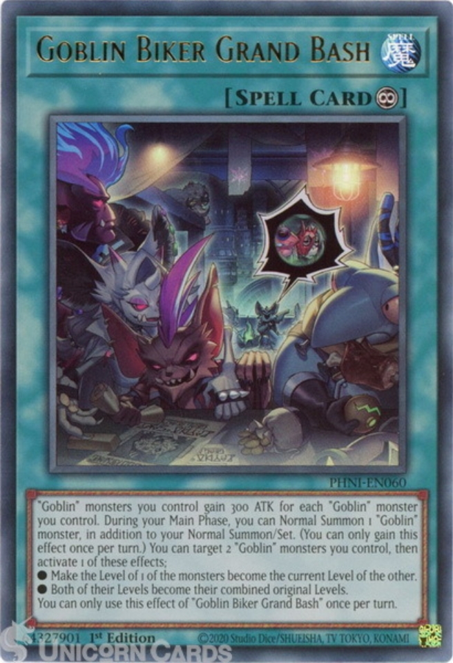 goblin cards in yugioh Rota-AE057 Biker Grand Breakout (N) The ATK and DEF of this card become the number of Fiend PHNI-EN060 Goblin Biker Grand Bash