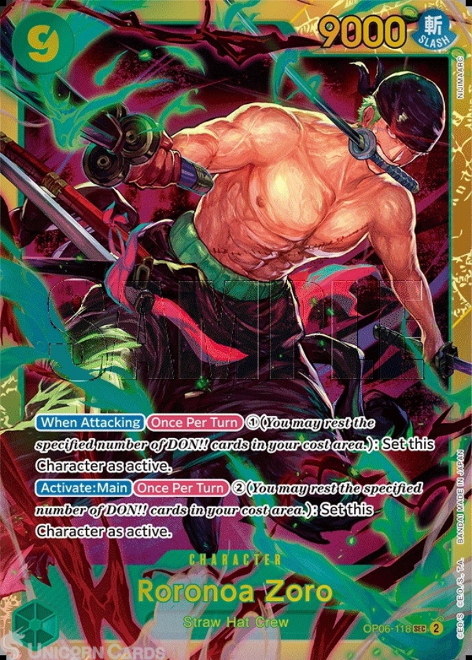 リュウグウノツカイカード OP06-118 Roronoa Zoro : Secret Rare One Piece English TCG Card