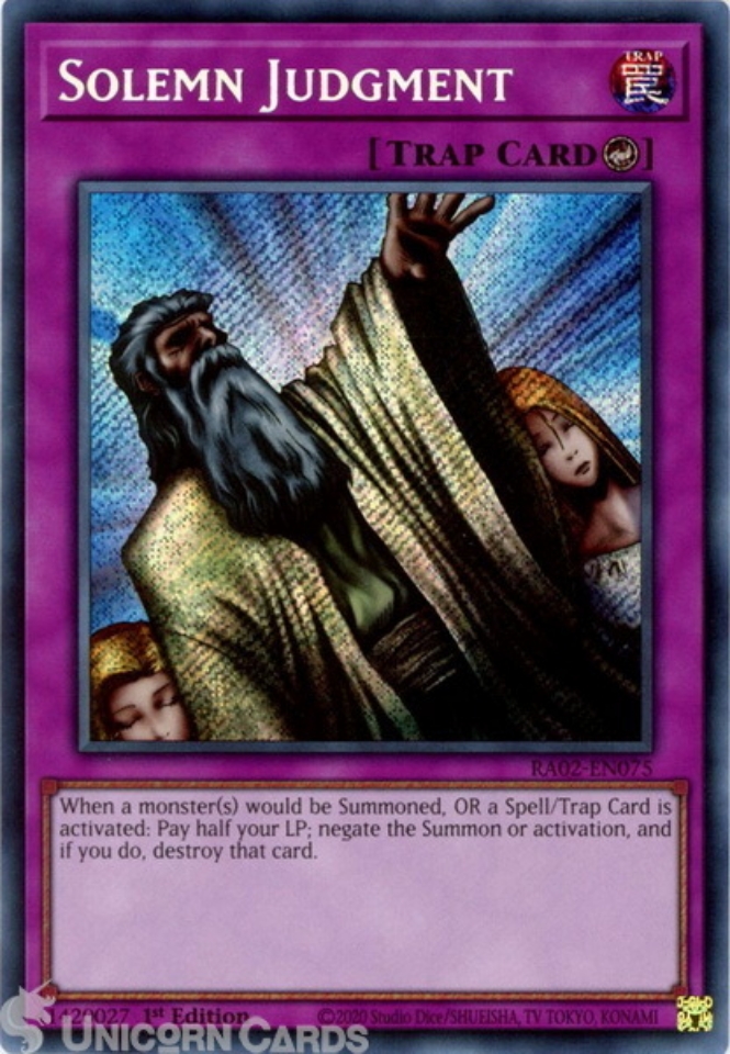 RA02-EN075 Solemn Judgment : Secret Rare 1st Edition YuGiOh Card:: Unicorn  Cards - YuGiOh!, Pokemon, Digimon and MTG TCG Cards for Players and  Collectors.