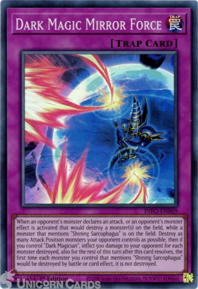 INFOEN069 Dark Magic Mirror Force Super Rare 1st Edition YuGiOh Card Unicorn Cards YuGiOh