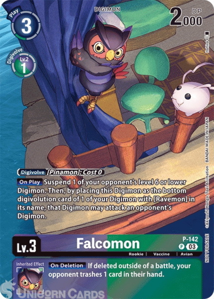 P 142 Falcomon: Promo Digimon Card: BT17: Secret Crisis Update Pack 2024 Box Topper Cards