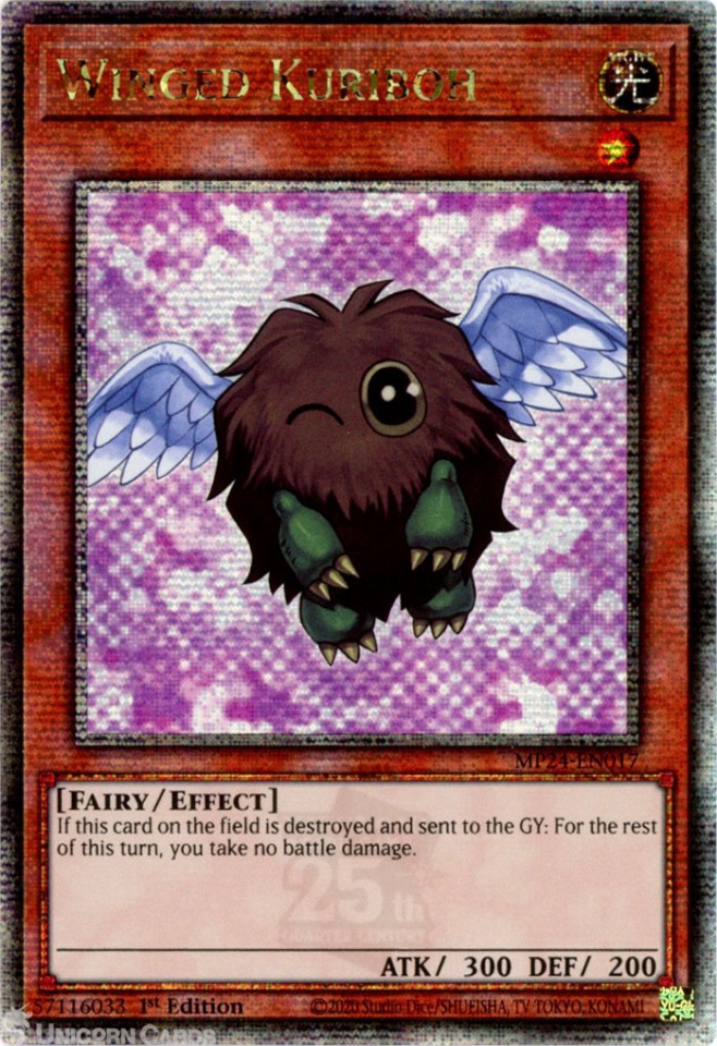 MP24-EN017 Winged Kuriboh : Quarter Century Secret Rare 1st Edition YuGiOh  Card:: Unicorn Cards - YuGiOh!, Pokemon, Digimon and MTG TCG Cards for  Players and Collectors.