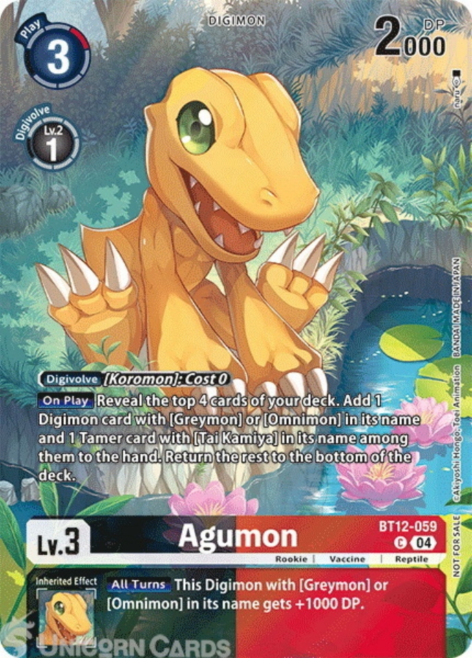 BT12 059 Agumon: Common Alternative Art Digimon Card: EX07: Digimon Liberator Legend Pack 2024 Box Topper Cards