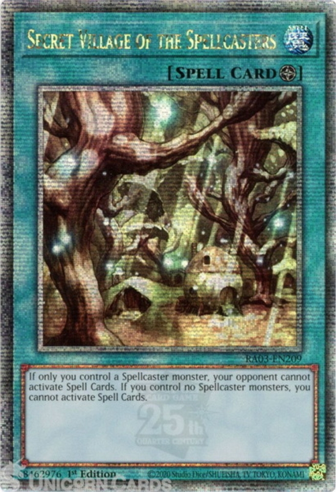 RA03-EN209 Secret Village of the Spellcasters : Quarter Century Secret Rare  1st Edition YuGiOh Card:: Unicorn Cards - YuGiOh!, Pokemon, Digimon and MTG  TCG Cards for Players and Collectors.