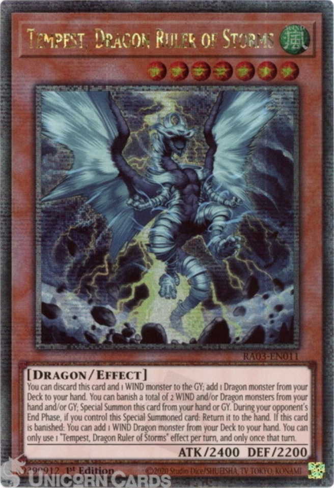 Yu-Gi-Oh! Karte „Tempest, Dragon Ruler Of Storms“ – Secret Rare, RA03-EN011, 1. Auflage