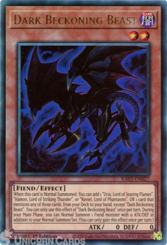 Carta Dark Beckoning Beast Secret Rare - RA03-EN027, Edición Limitada 1ª Edición, Coleccionable