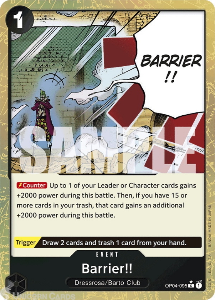 OP04 095 Barrier: Common Textured Foil English One Piece TCG Card: PRB01: One Piece Card The Best: Premium Booster