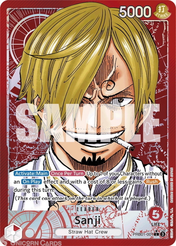 PRB01 001 Sanji: Leader Alt Art English One Piece TCG Card: PRB01: One Piece Card The Best: Premium Booster