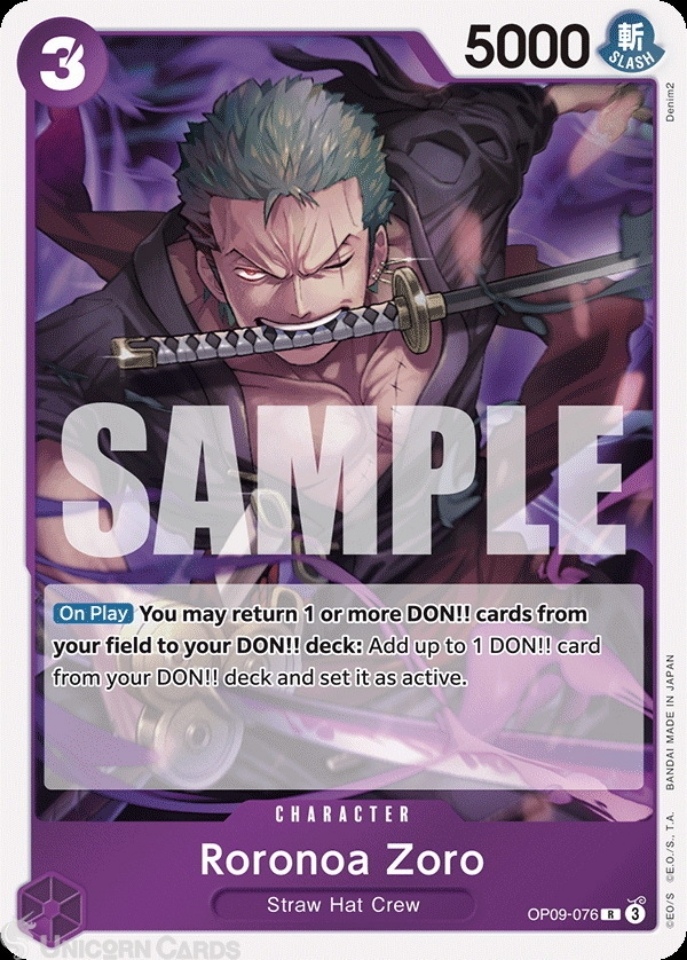 OP09-076 Roronoa Zoro : Rare English One Piece TCG Card : OP09