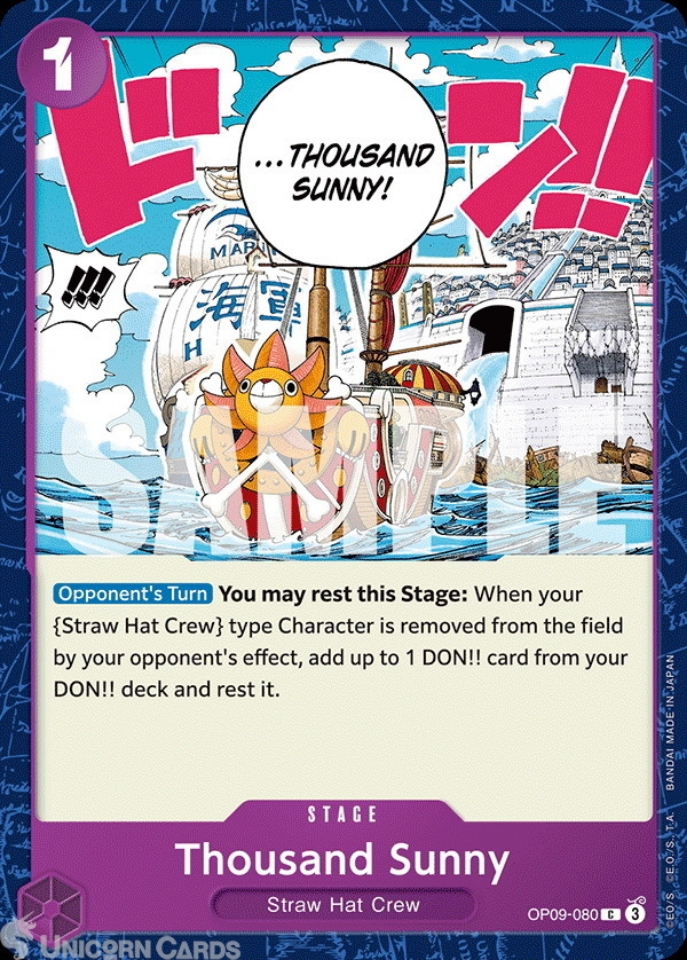 OP09-080 Thousand Sunny : Common English One Piece TCG Card : OP09:  Emperors in the New World:: Unicorn Cards - YuGiOh!, Pokemon, Digimon and  MTG TCG Cards for Players and Collectors.