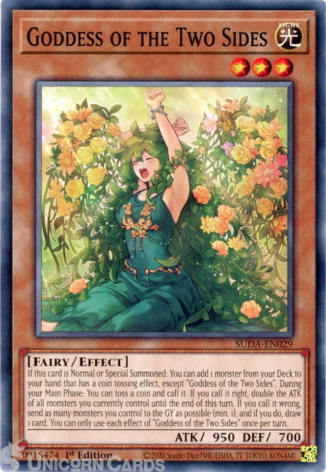 SUDA-EN029 Goddess of the Two Sides : Common 1st Edition YuGiOh Card::  Unicorn Cards - YuGiOh!, Pokemon, Digimon and MTG TCG Cards for Players and  Collectors.