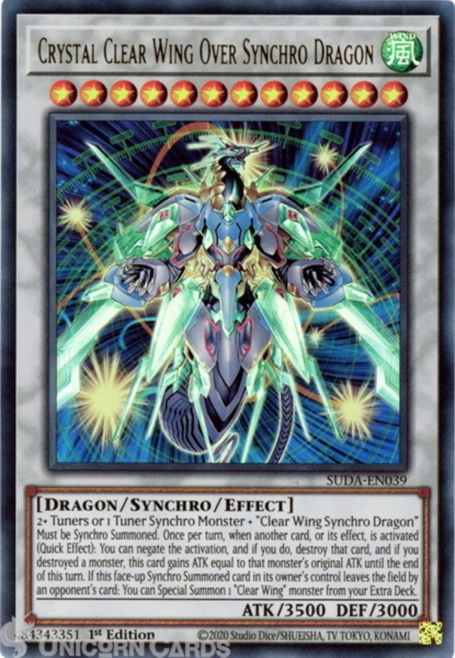 SUDA-EN039 Crystal Clear Wing Over Synchro Dragon : Ultra Rare 1st Edition YuGiOh  Card:: Unicorn Cards - YuGiOh!, Pokemon, Digimon and MTG TCG Cards for  Players and Collectors.