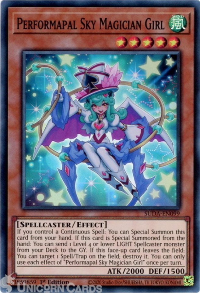 SUDA-EN099 Performapal Sky Magician Girl : Super Rare 1st Edition YuGiOh  Card:: Unicorn Cards - YuGiOh!, Pokemon, Digimon and MTG TCG Cards for  Players and Collectors.