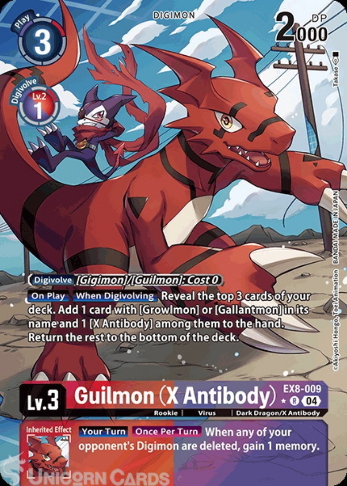 EX8-009 Guilmon (X Antibody) : Rare Alternative Art Digimon Card