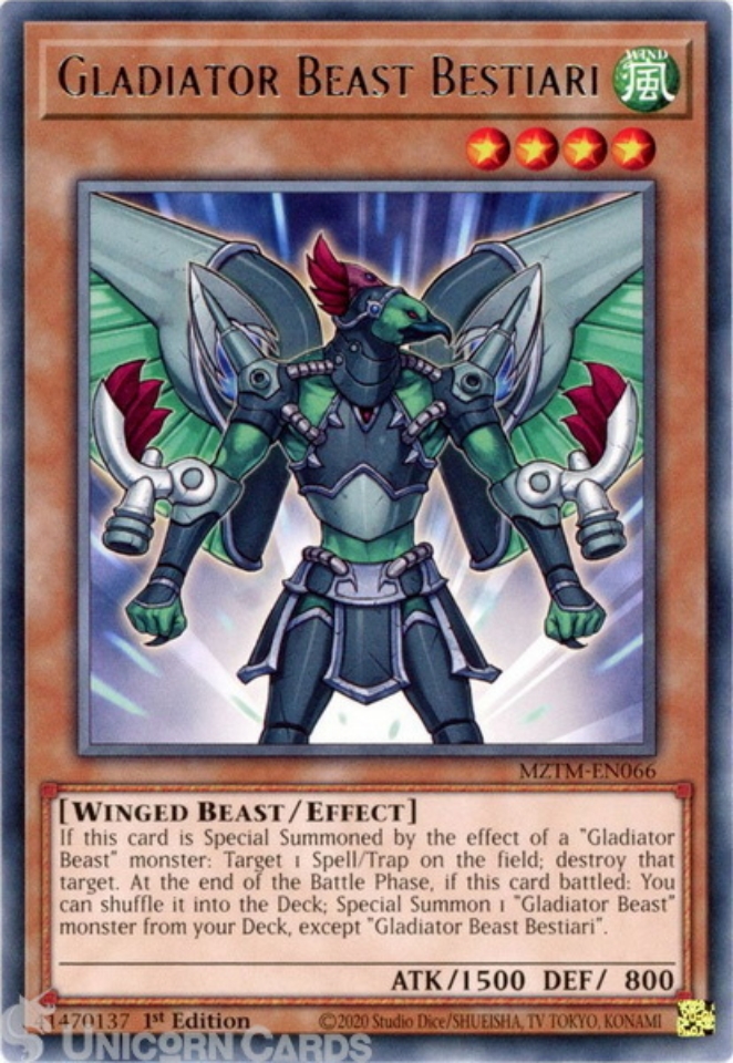 MZTM-EN066 Gladiator Beast Bestiari : Rare 1st Edition Mint YuGiOh Card ...