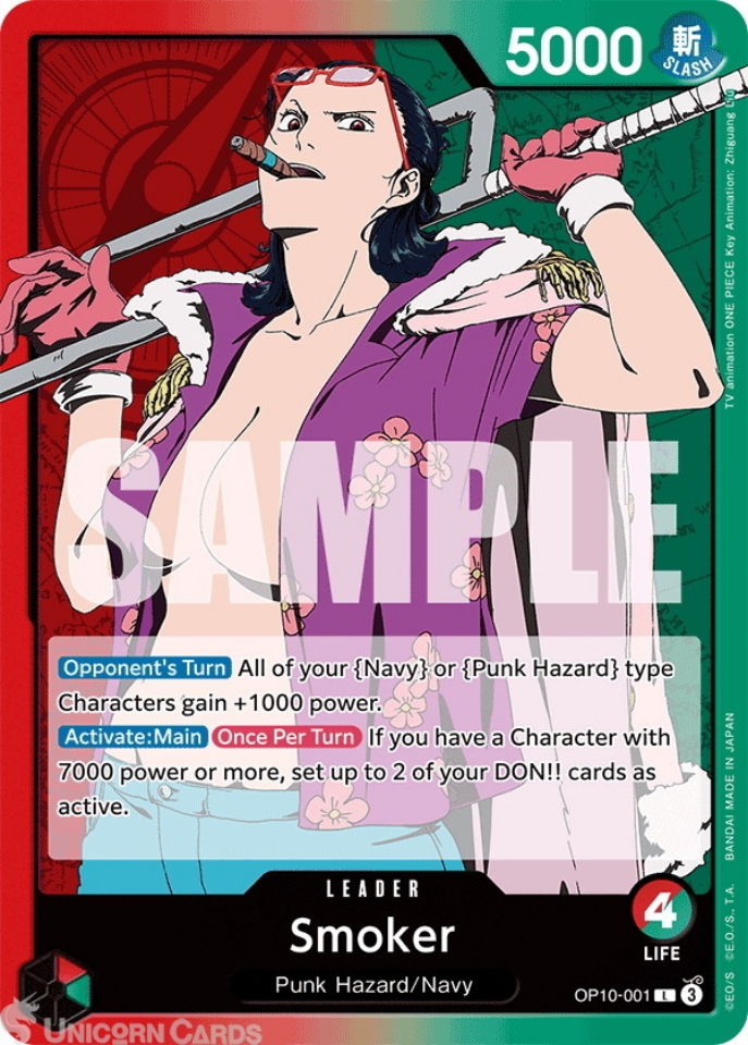 OP10-001 Smoker : Leader English One Piece TCG Card : OP10: Royal