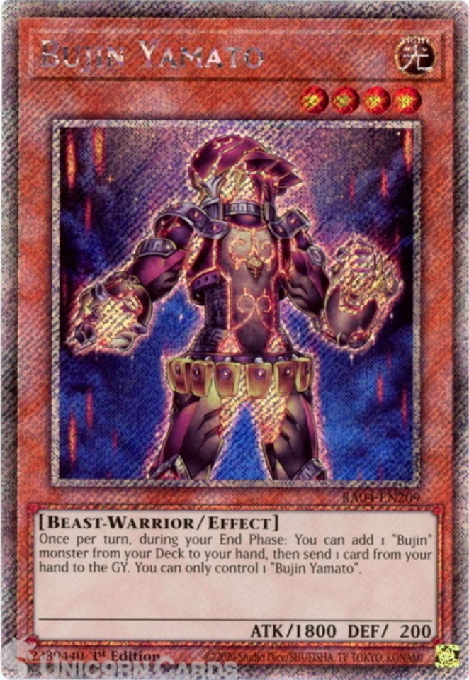 RA04-EN209 Bujin Yamato : Platinum Secret Rare 1st Edition Mint YuGiOh Card::  Unicorn Cards - YuGiOh!, Pokemon, Digimon and MTG TCG Cards for Players and  Collectors.