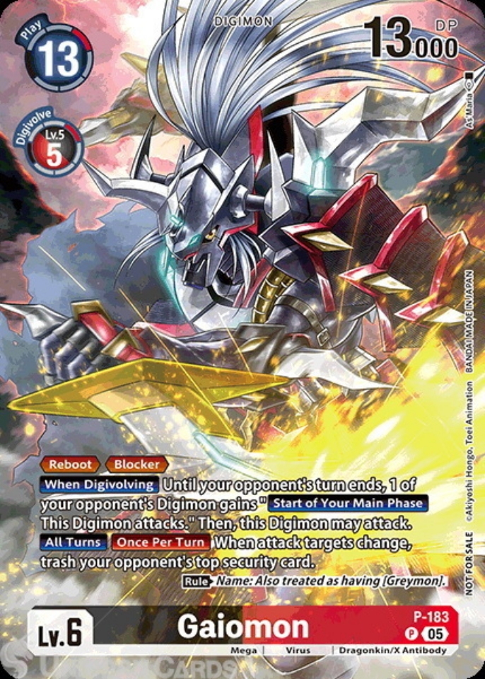 P 183 Gaiomon: Promo Digimon Card: BT21: Booster World Convergence BT21: Illustration Celebration Pack Cards
