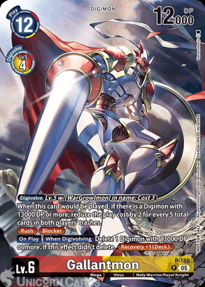 P 186 Gallantmon: Promo Digimon Card: BT21: Booster World Convergence BT21: Illustration Celebration Pack Cards