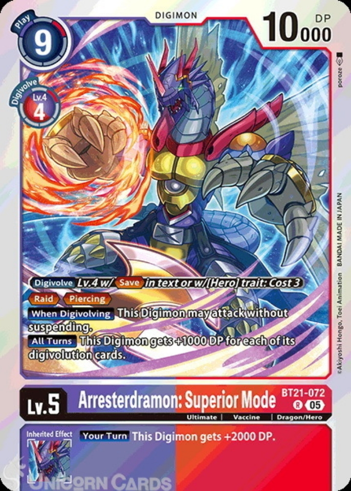 ラスティンパート・ドラゴン promo card ultra rare BT21-072 Arresterdramon: Superior Mode : Rare Digimon Card : BT21